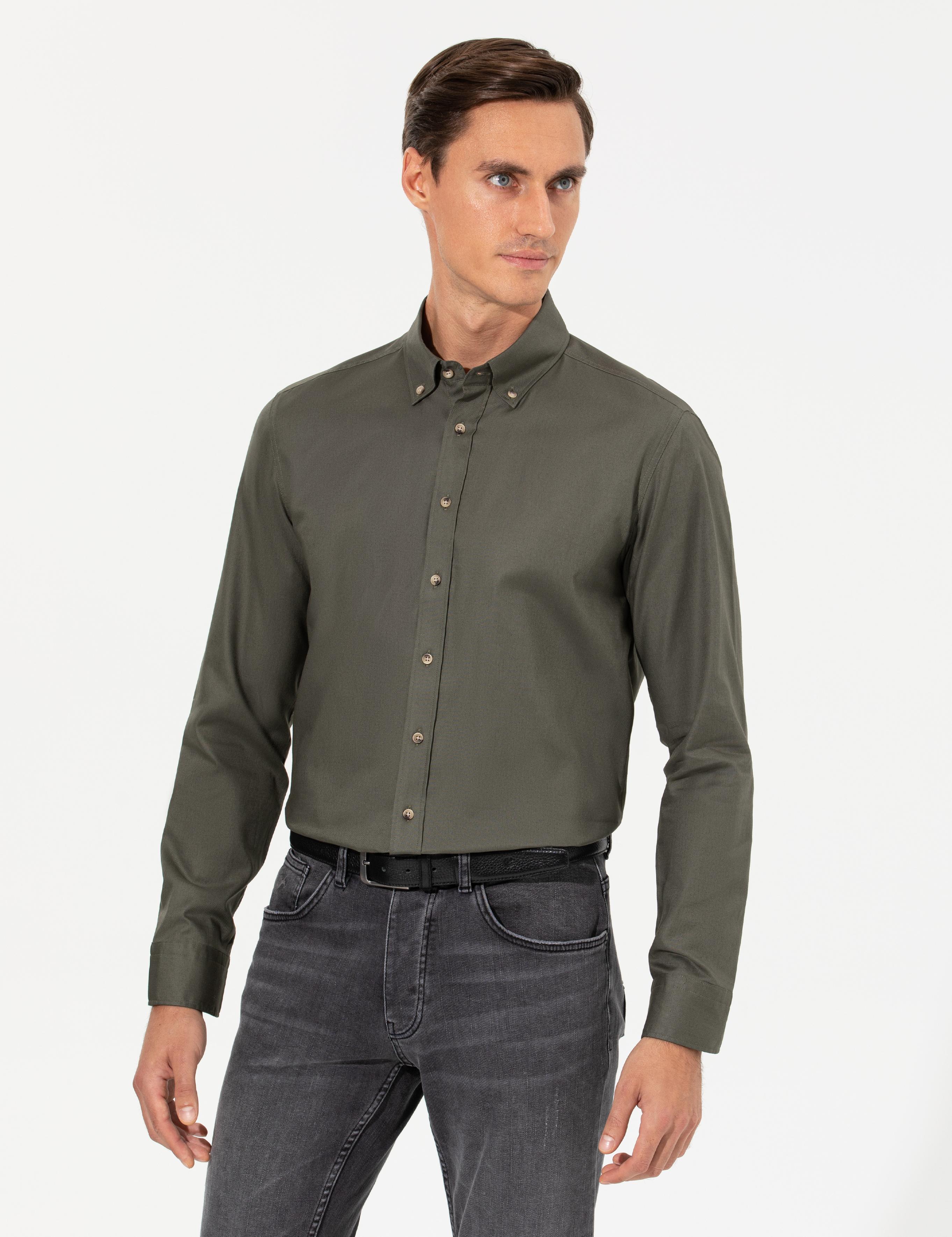 Koyu Haki Slim Fit Uzun Kollu Gömlek - 50250841214