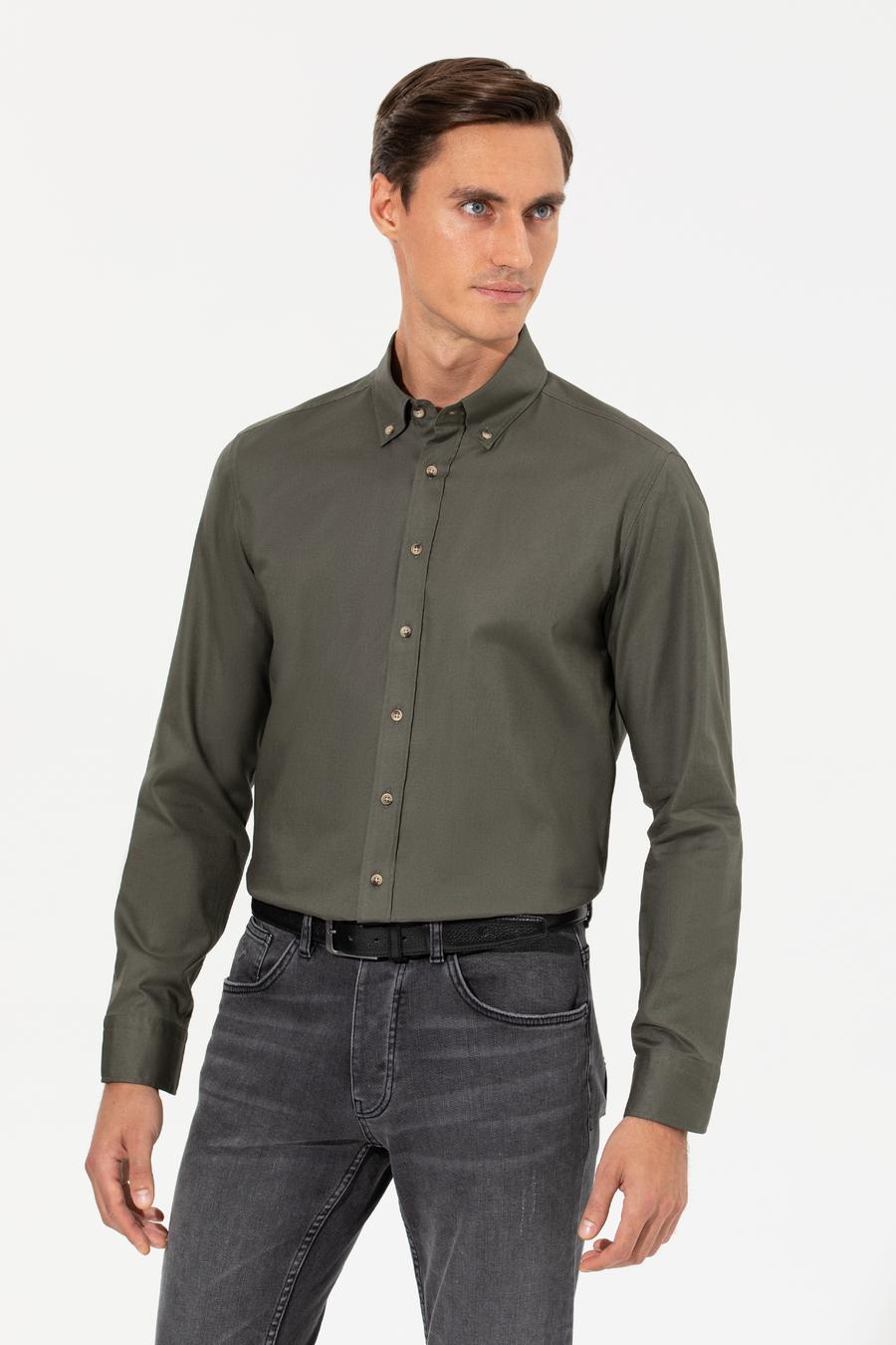 Koyu Haki Slim Fit Uzun Kollu Gömlek - 50250841214