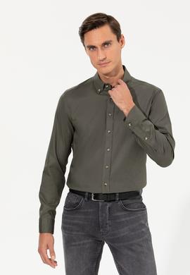 Koyu Haki Slim Fit Uzun Kollu Gömlek