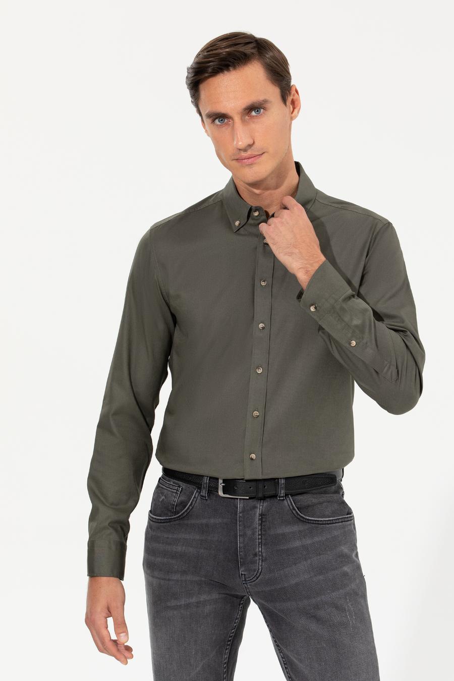 Koyu Haki Slim Fit Uzun Kollu Gömlek - 50250841214