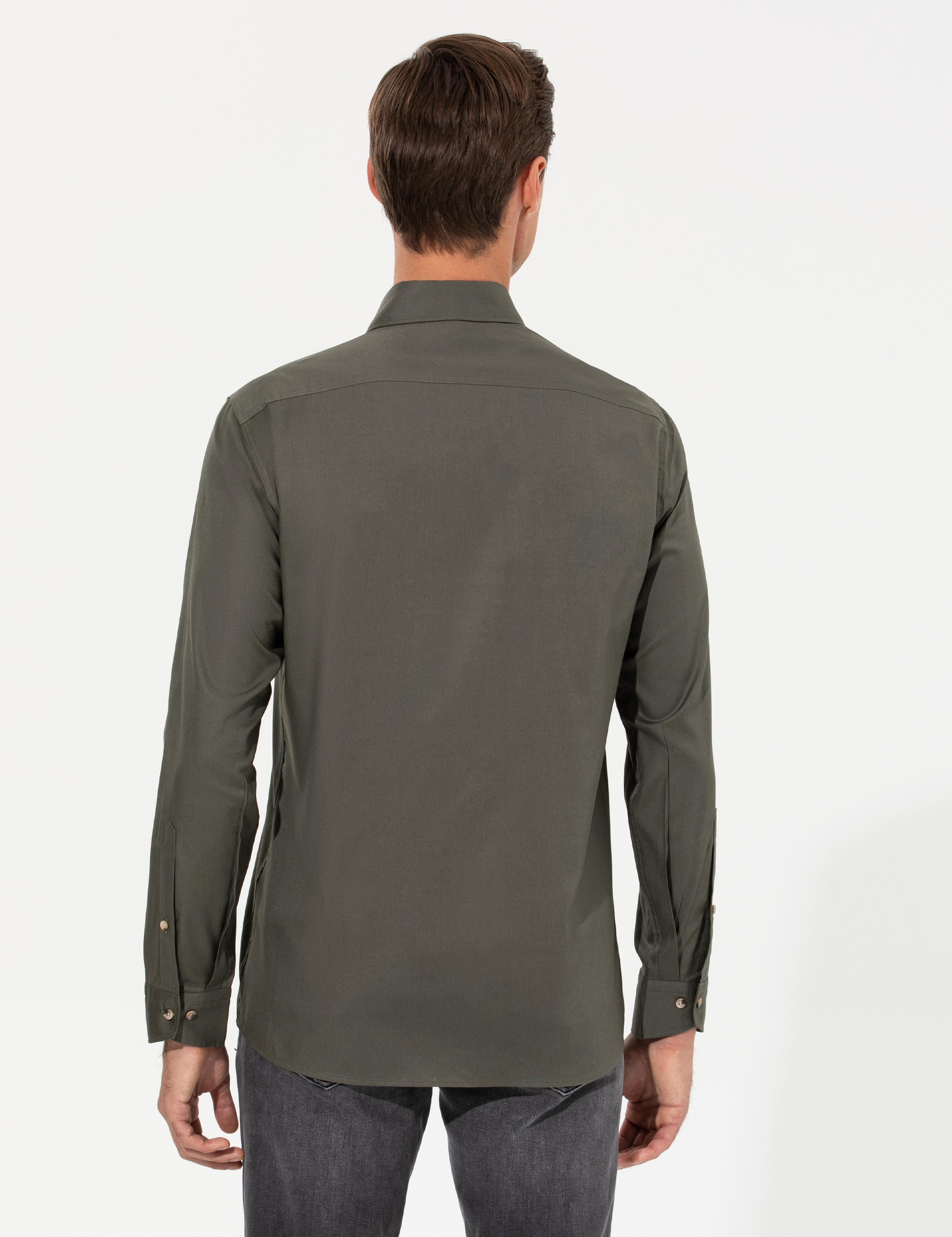 Koyu Haki Slim Fit Uzun Kollu Gömlek - 50250841214