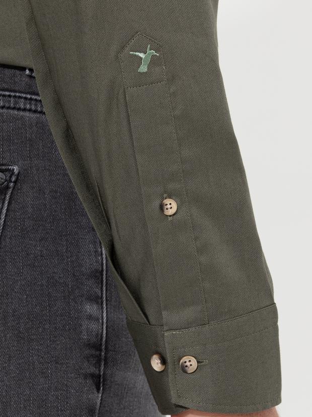 Koyu Haki Slim Fit Uzun Kollu Gömlek