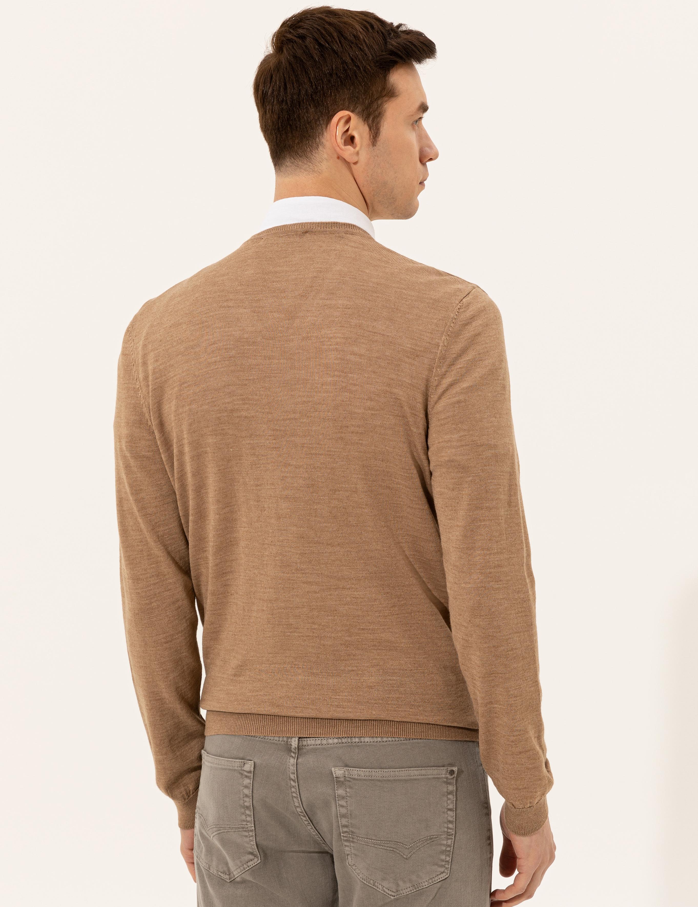 Camel Slim Fit V Yaka Basic Triko Kazak - 50229755070