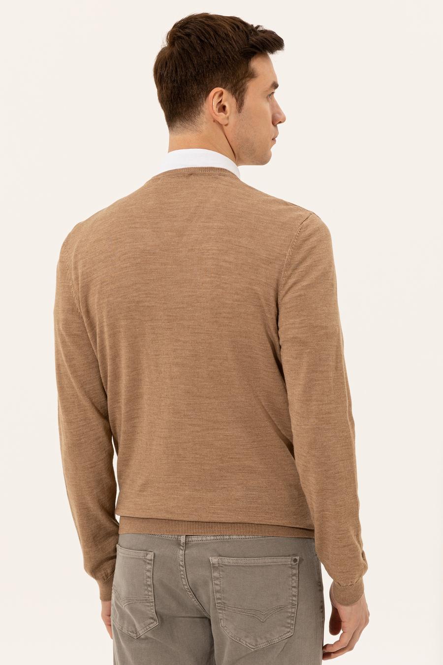 Camel Slim Fit V Yaka Basic Triko Kazak - 50229755070