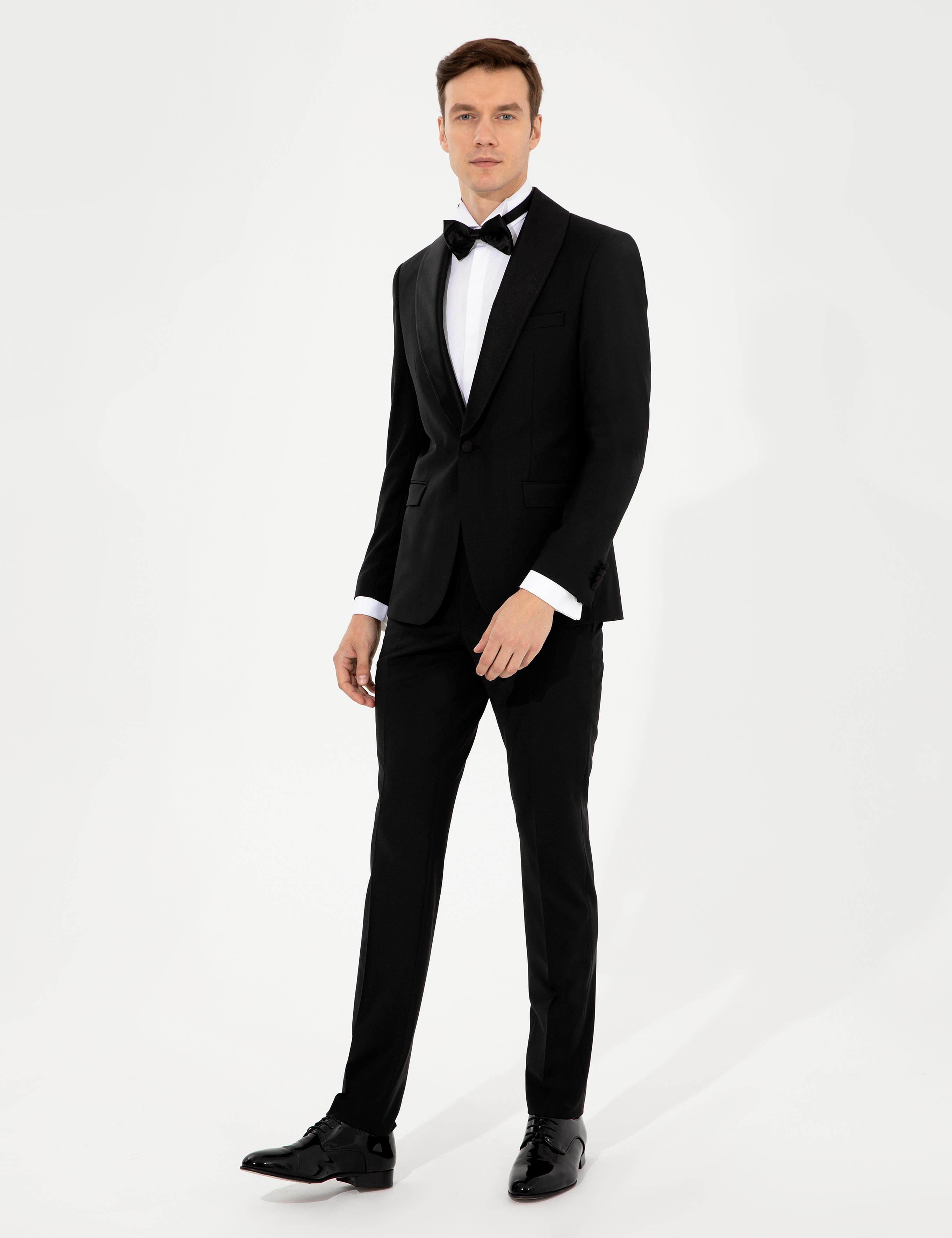 Siyah Slim Fit Smokin Damatlık - 50253616011