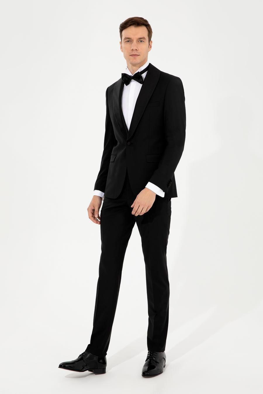 Siyah Slim Fit Smokin Damatlık - 50253616011