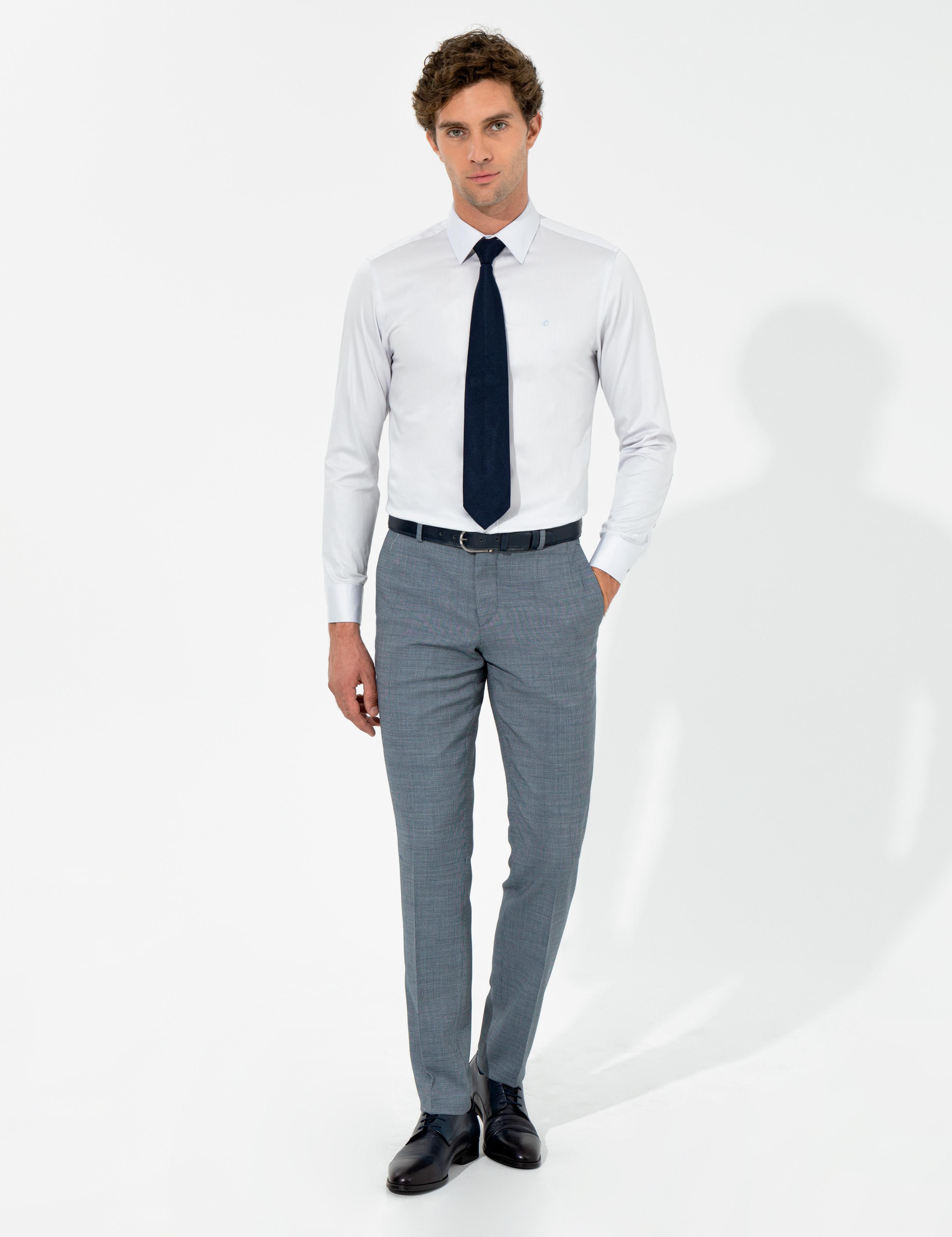 Açık Lacivert Slim Fit Yün Karışımlı Kumaş Pantolon - 50255280008