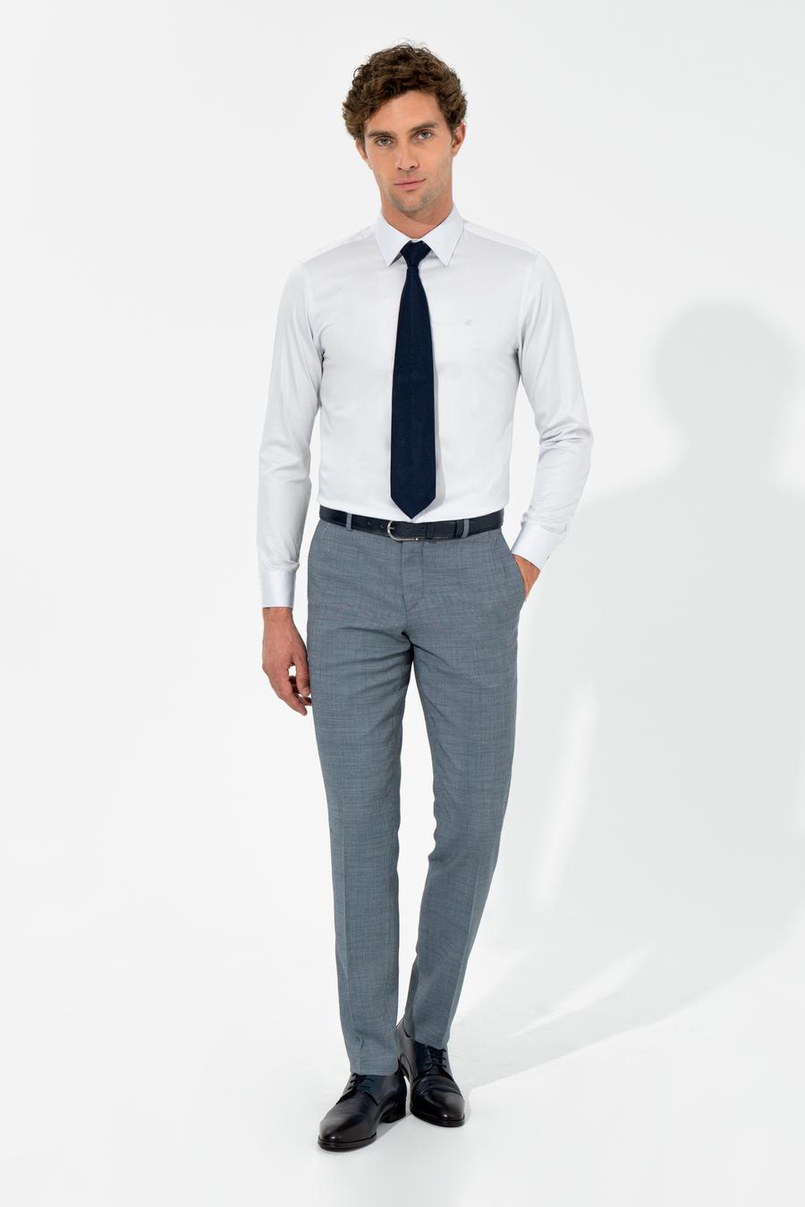 Açık Lacivert Slim Fit Yün Karışımlı Kumaş Pantolon - 50255280008