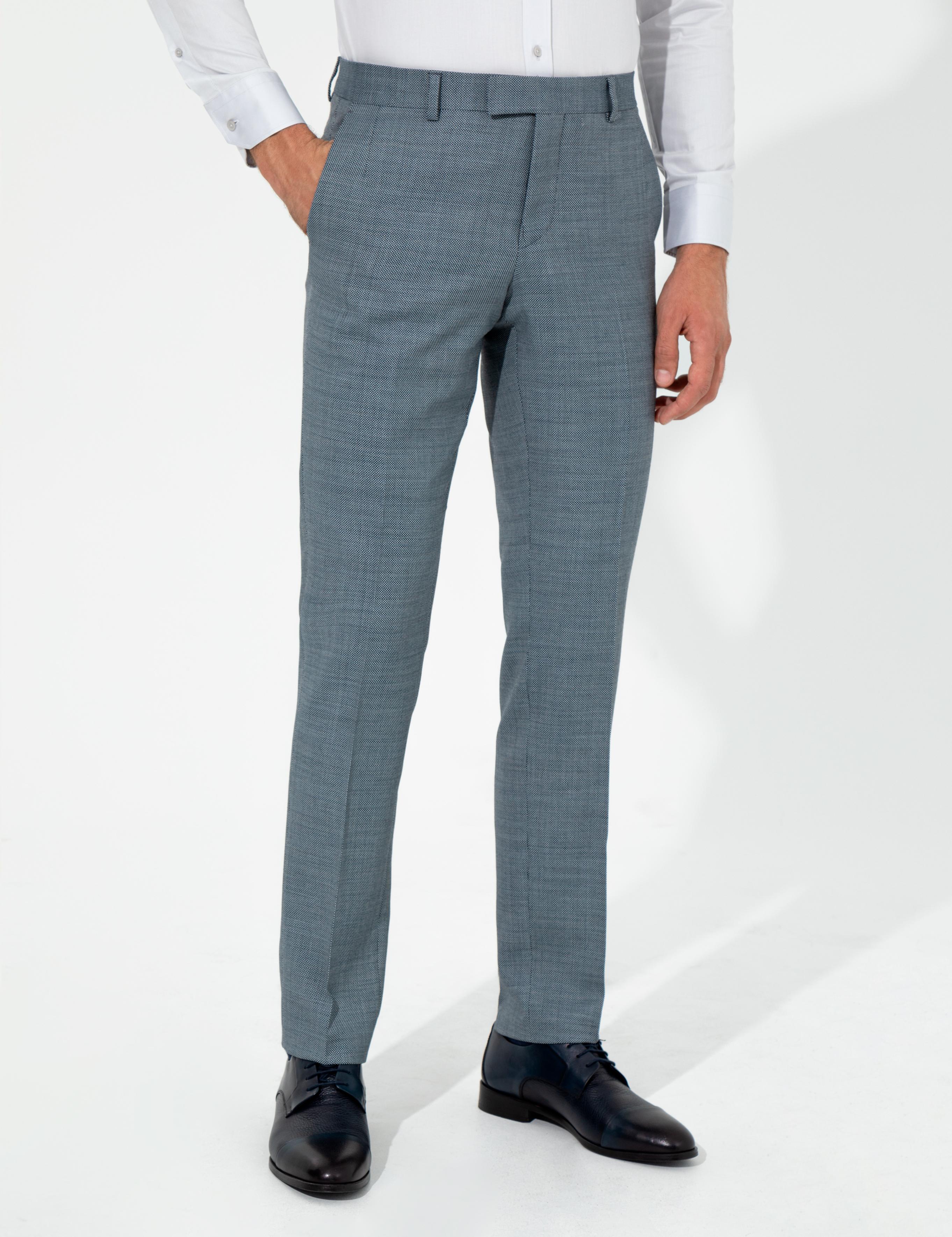 Açık Lacivert Slim Fit Yün Karışımlı Kumaş Pantolon - 50255280008