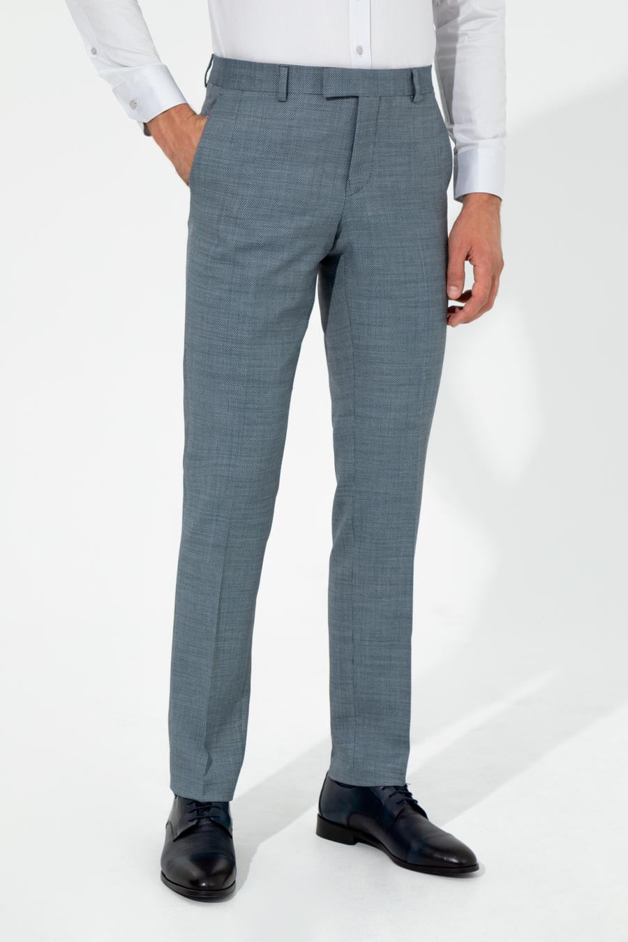 Açık Lacivert Slim Fit Yün Karışımlı Kumaş Pantolon - 50255280008
