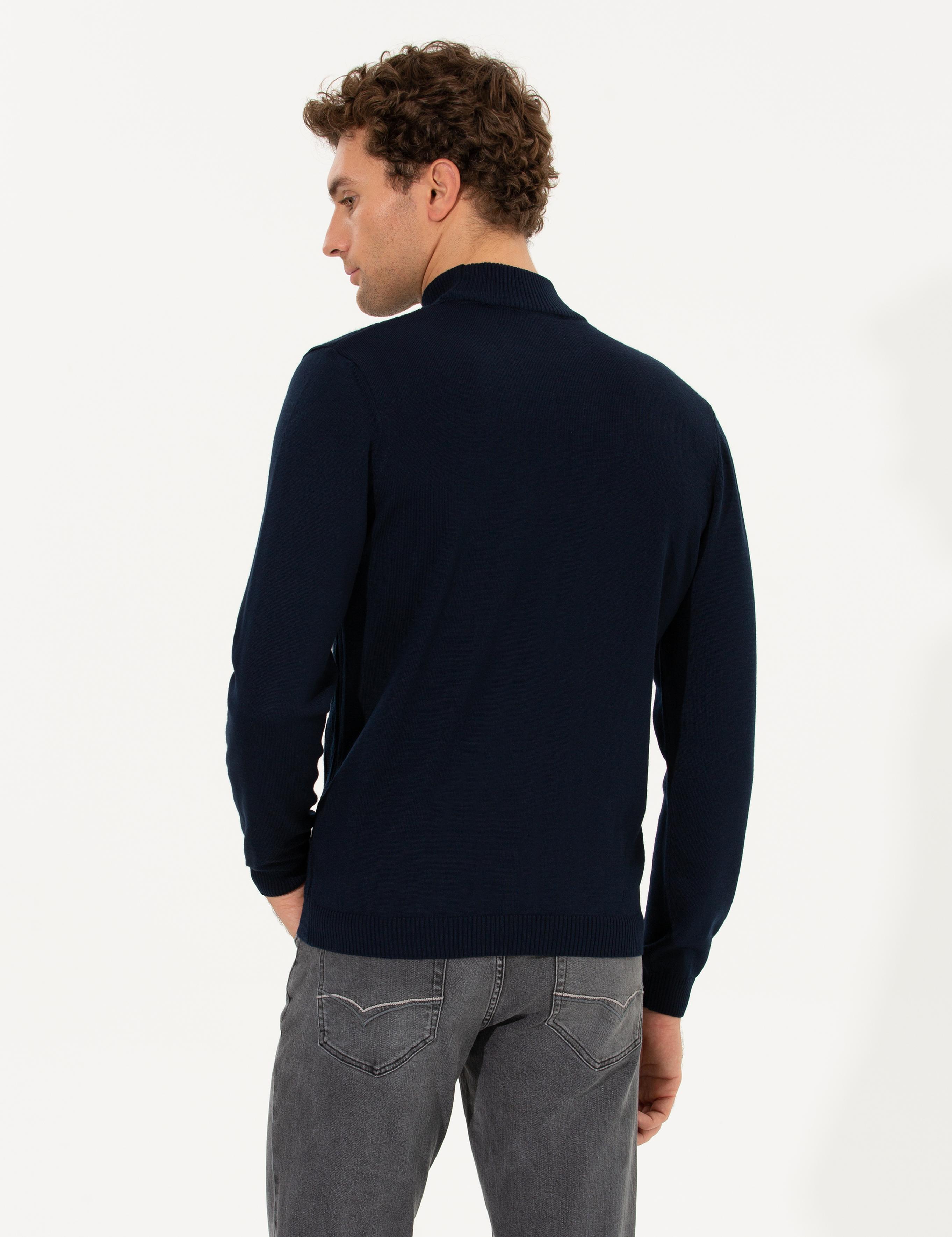 Lacivert Slim Fit Yarım Balıkçı Triko Kazak - 50260300043