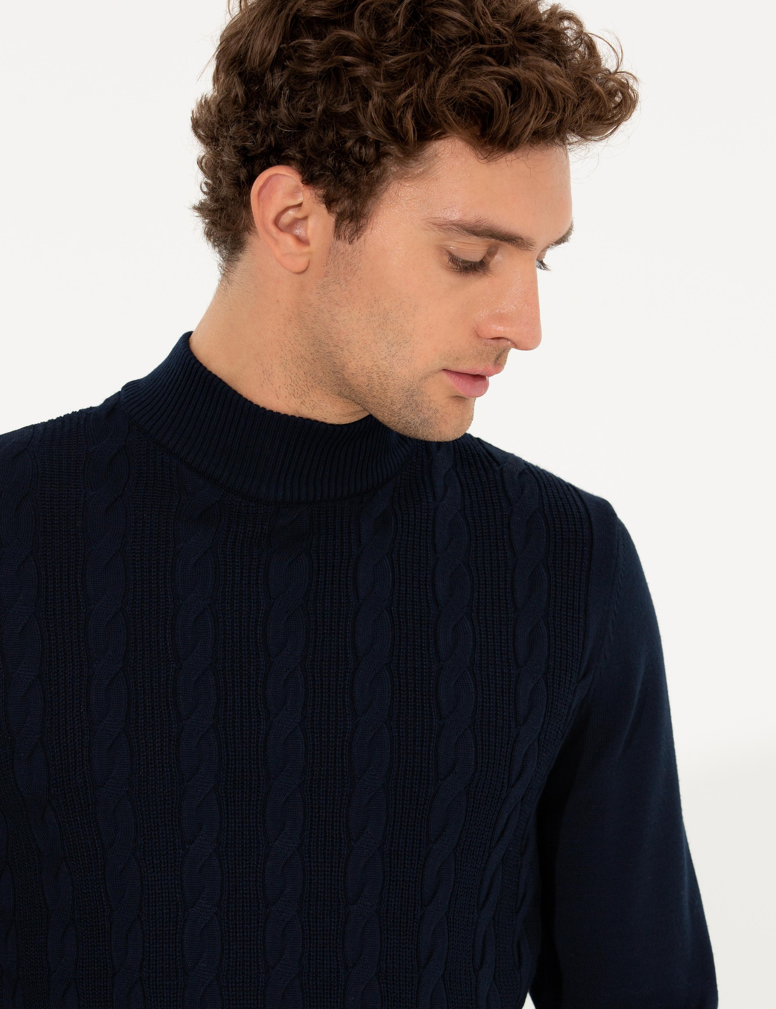 Lacivert Slim Fit Yarım Balıkçı Triko Kazak - 50260300043