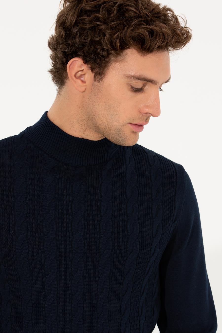 Lacivert Slim Fit Yarım Balıkçı Triko Kazak - 50260300043