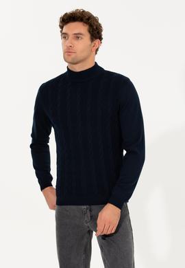 Lacivert Slim Fit Yarım Balıkçı Triko Kazak