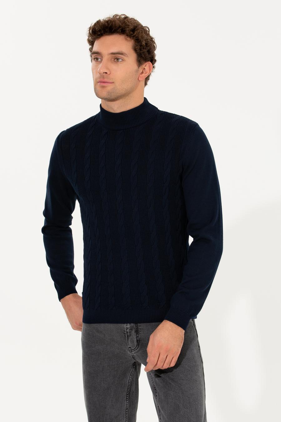 Lacivert Slim Fit Yarım Balıkçı Triko Kazak - 50260300043