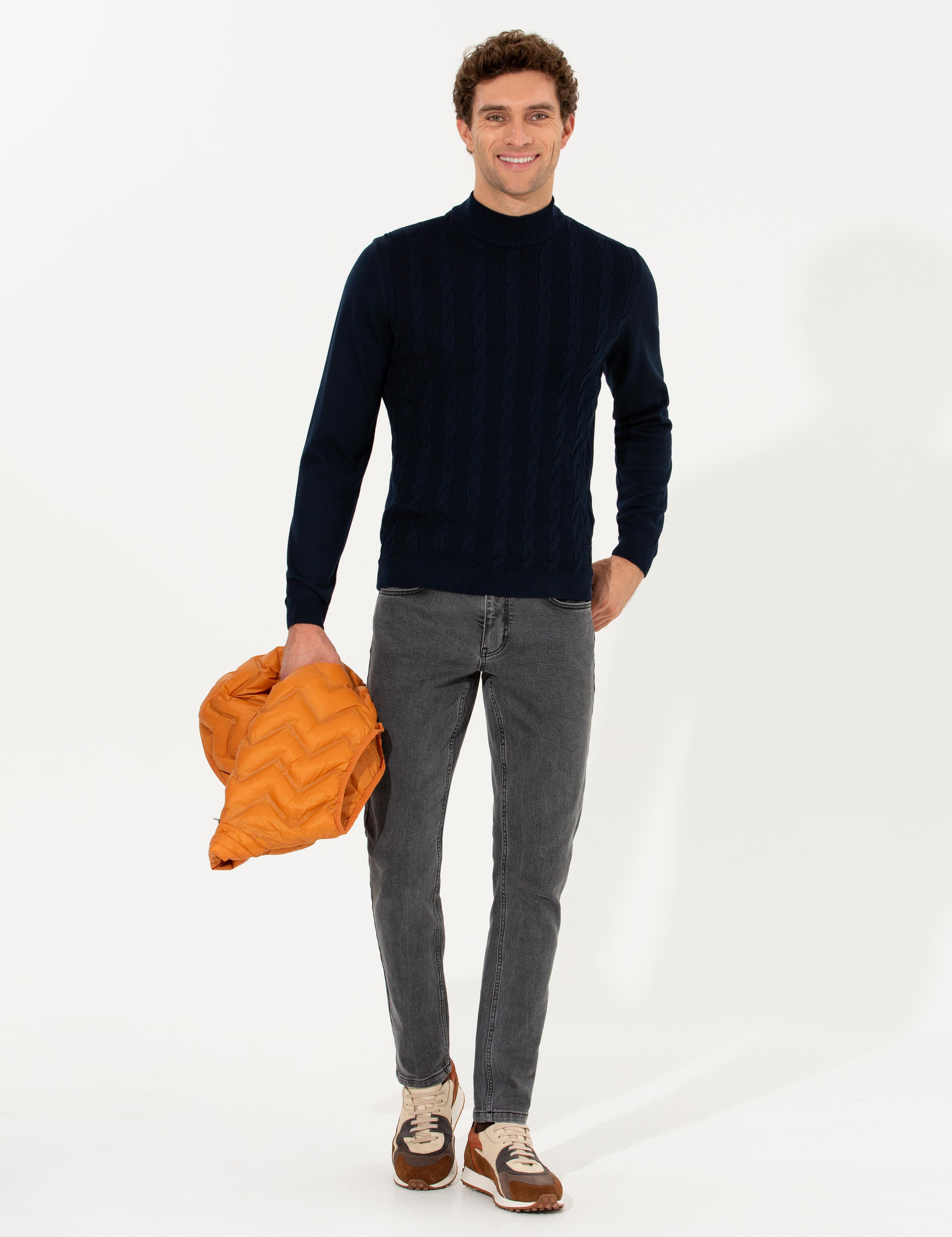 Lacivert Slim Fit Yarım Balıkçı Triko Kazak - 50260300043