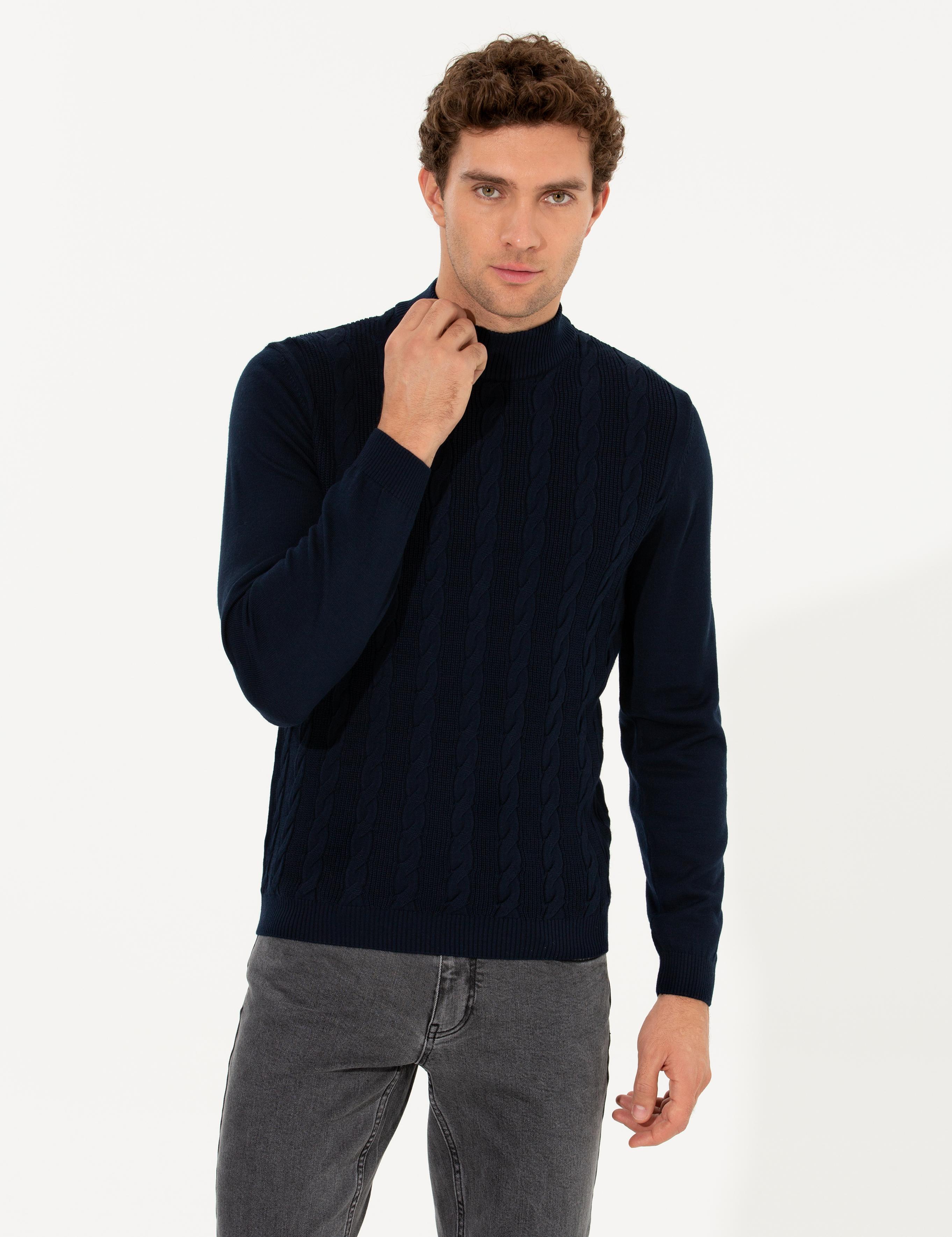 Lacivert Slim Fit Yarım Balıkçı Triko Kazak - 50260300043
