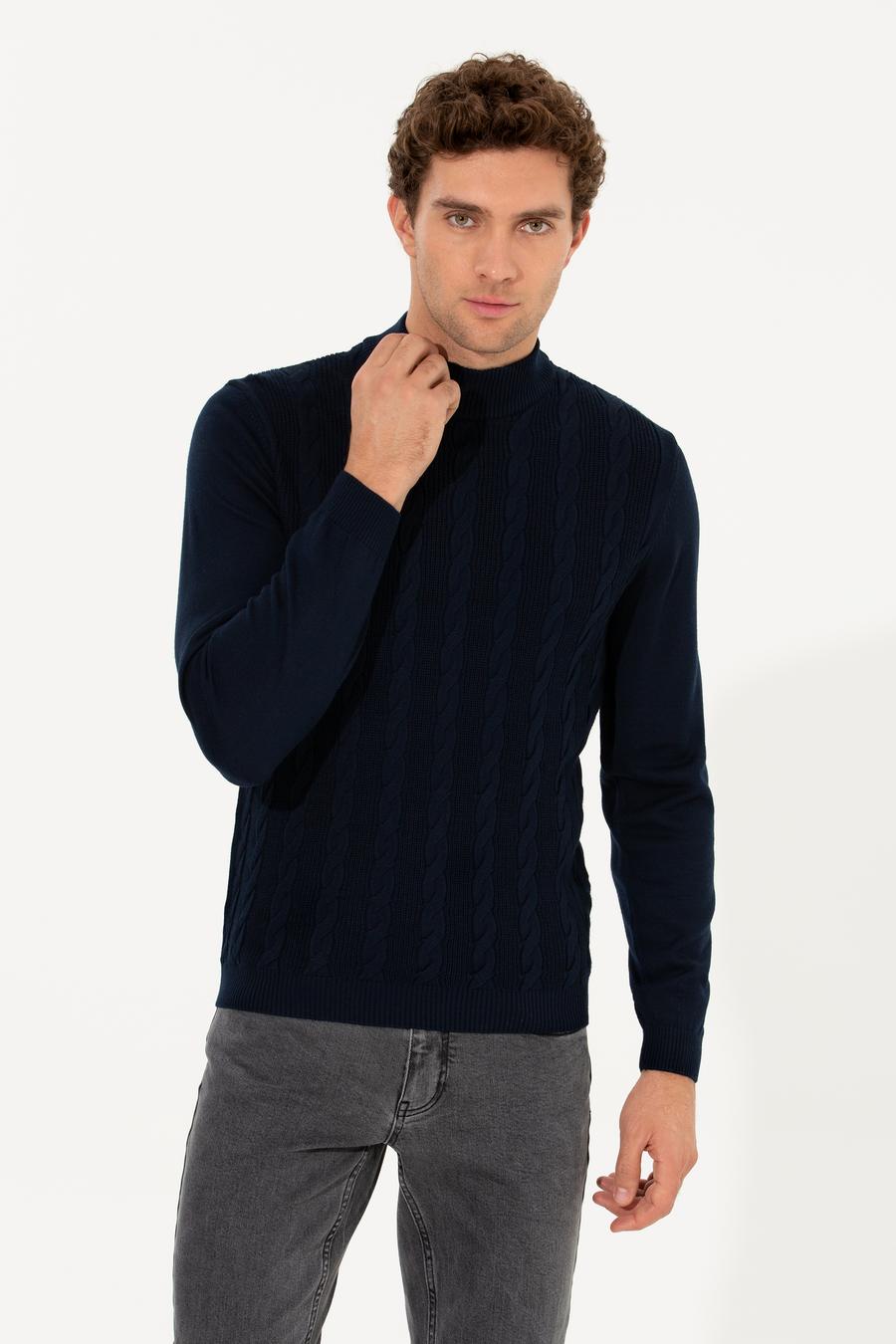 Lacivert Slim Fit Yarım Balıkçı Triko Kazak - 50260300043