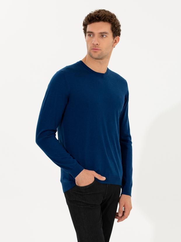 Sax Slim Fit Bisiklet Yaka Yün Kaşmir Karışımlı Triko Kazak