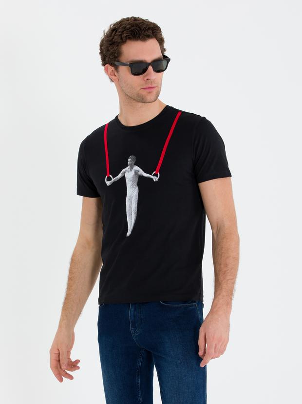 Siyah Bisiklet Yaka Slim Fit T-Shirt