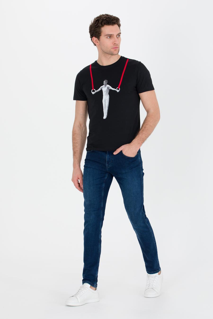Siyah Bisiklet Yaka Slim Fit T-Shirt - 50265409028