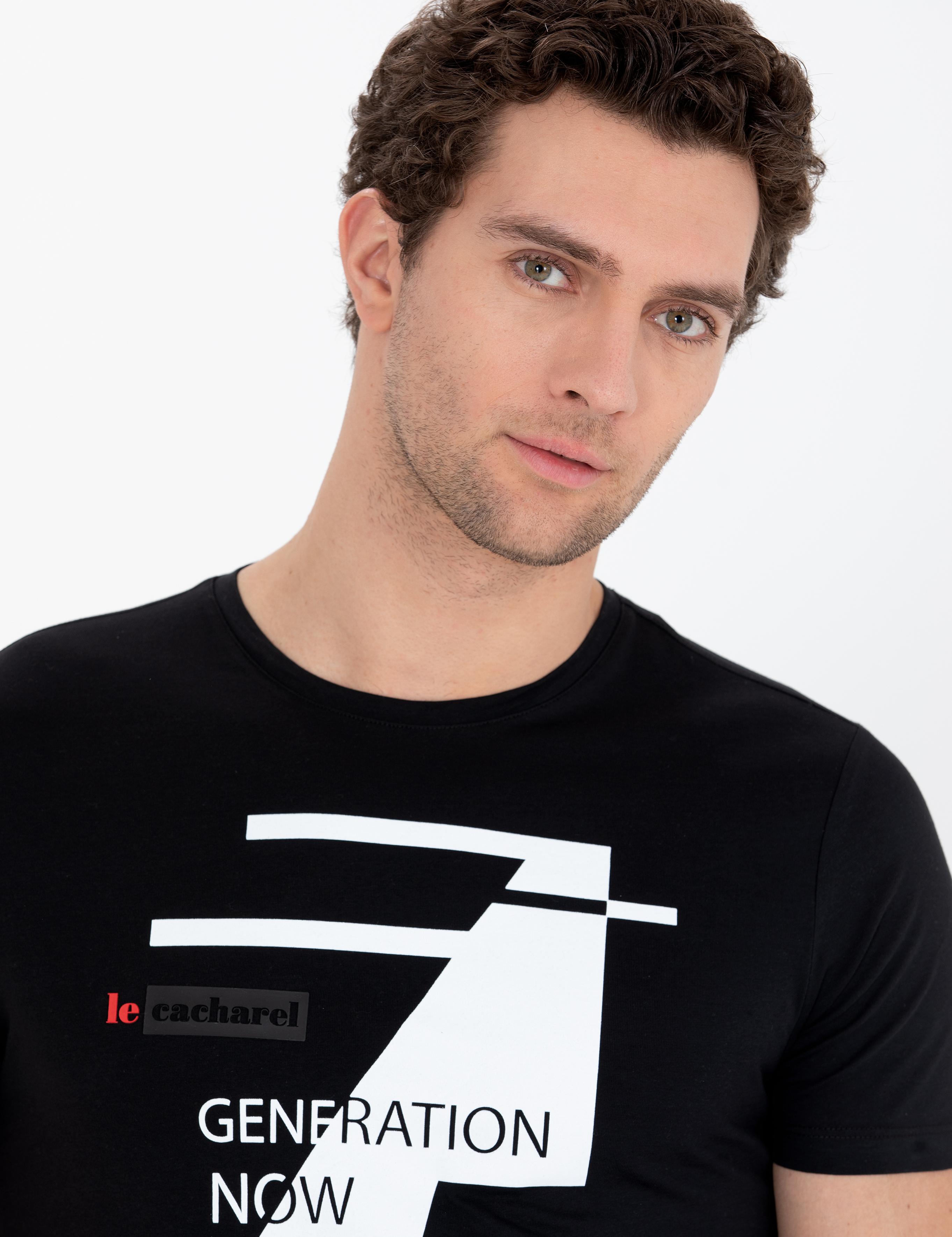 Siyah Bisiklet Yaka Slim Fit T-Shirt - 50265418024