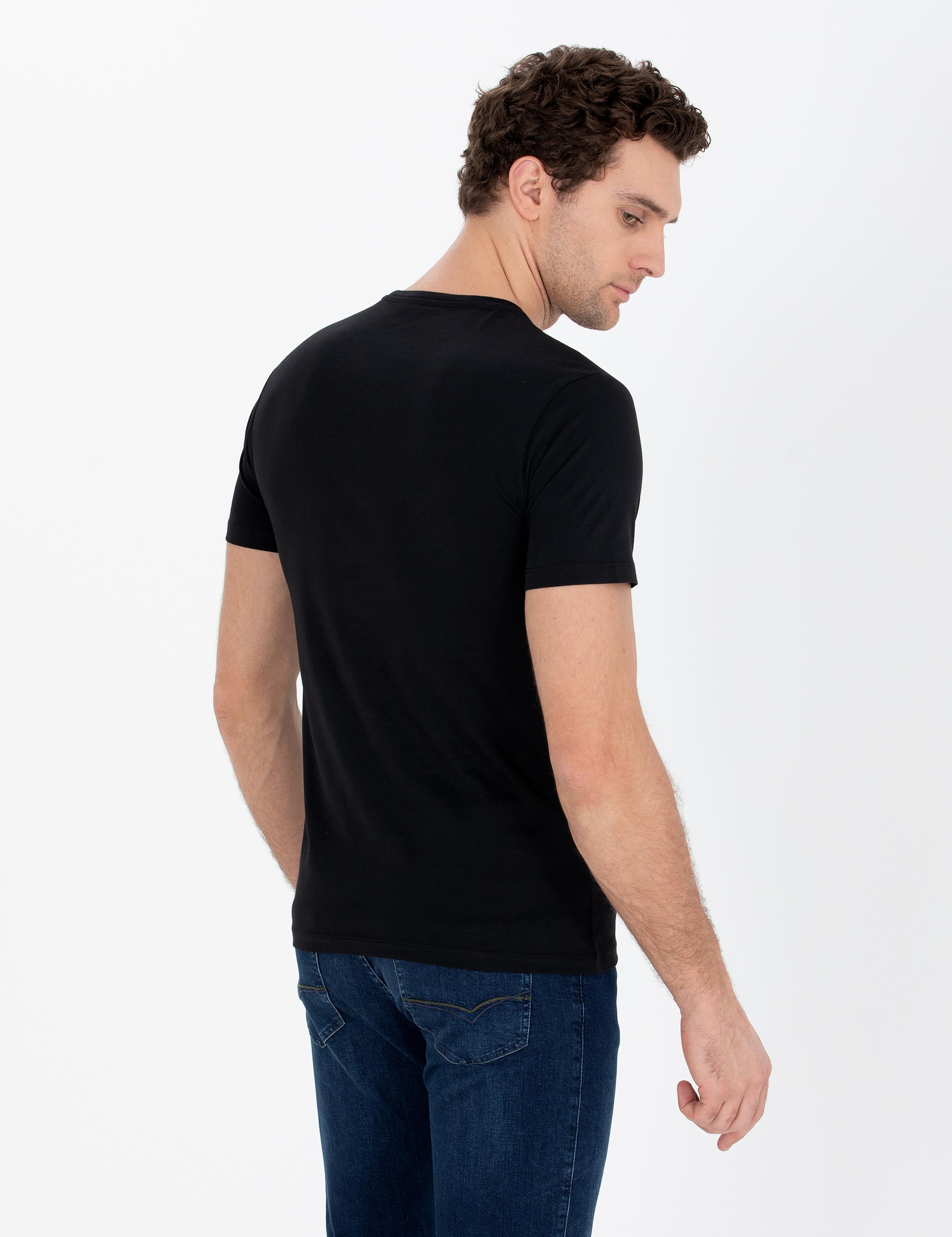 Siyah Bisiklet Yaka Slim Fit T-Shirt - 50265418024