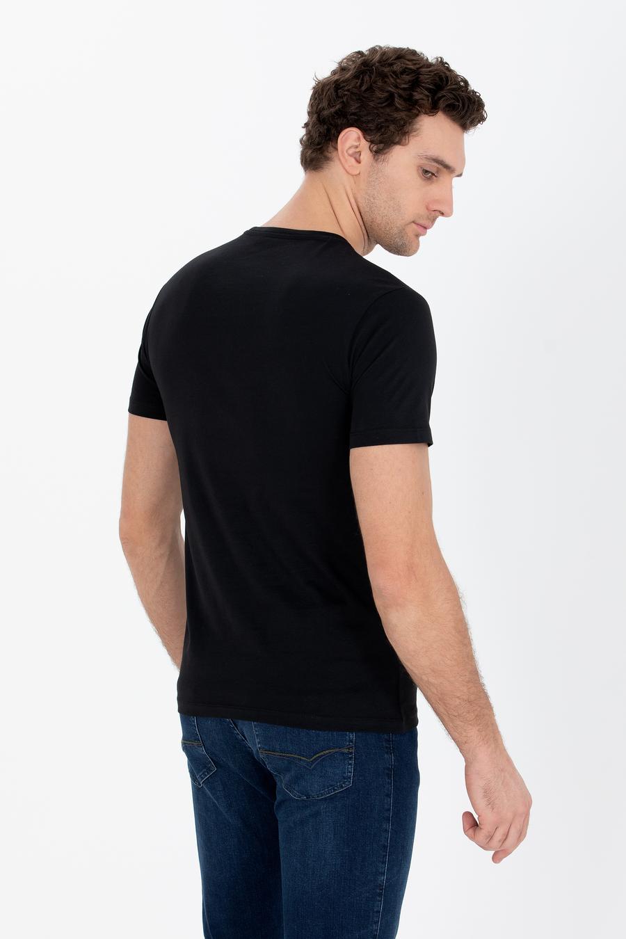Siyah Bisiklet Yaka Slim Fit T-Shirt - 50265418024