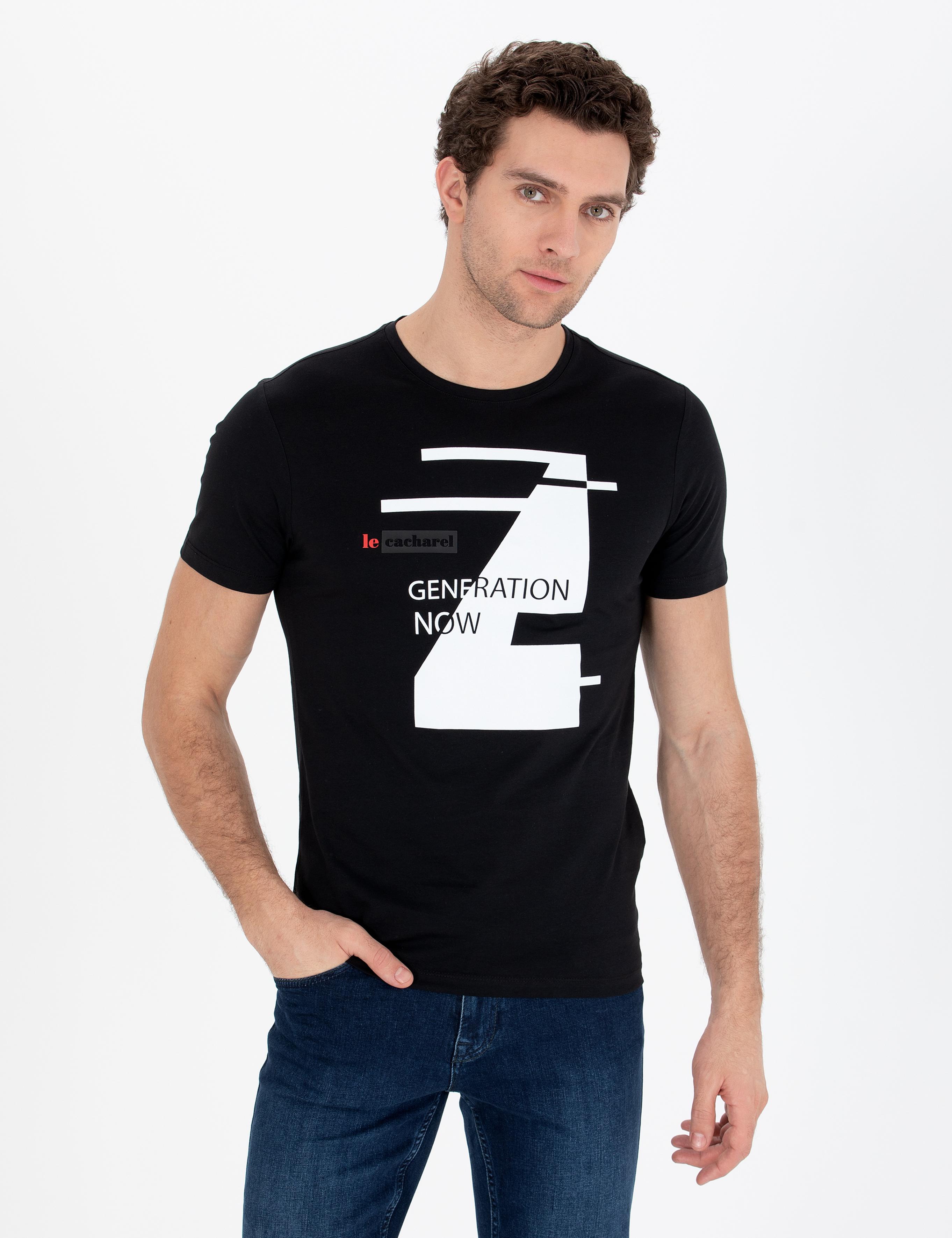 Siyah Bisiklet Yaka Slim Fit T-Shirt - 50265418024