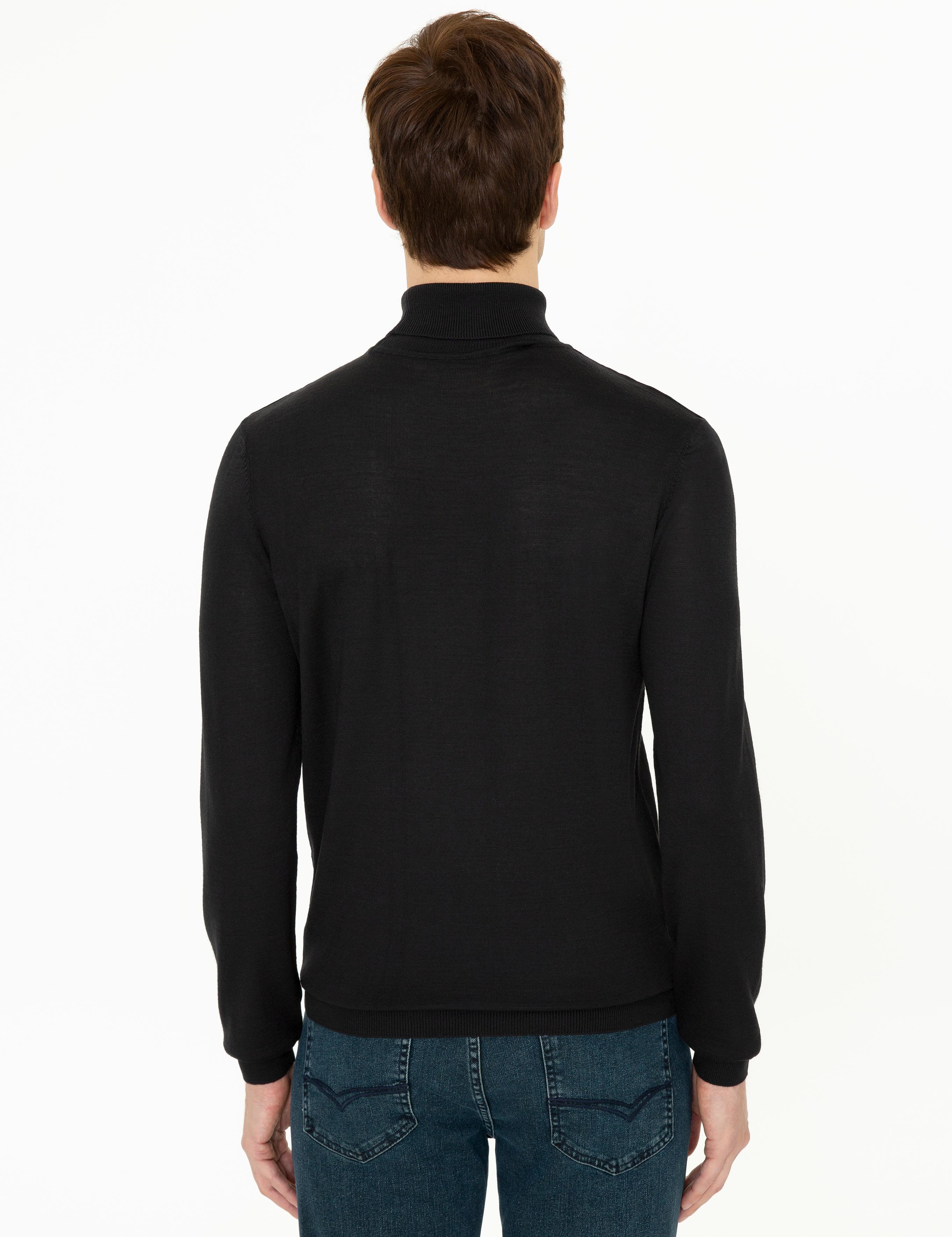 Siyah Slim Fit Balıkçı Yaka Basic Triko Kazak - 50237052006