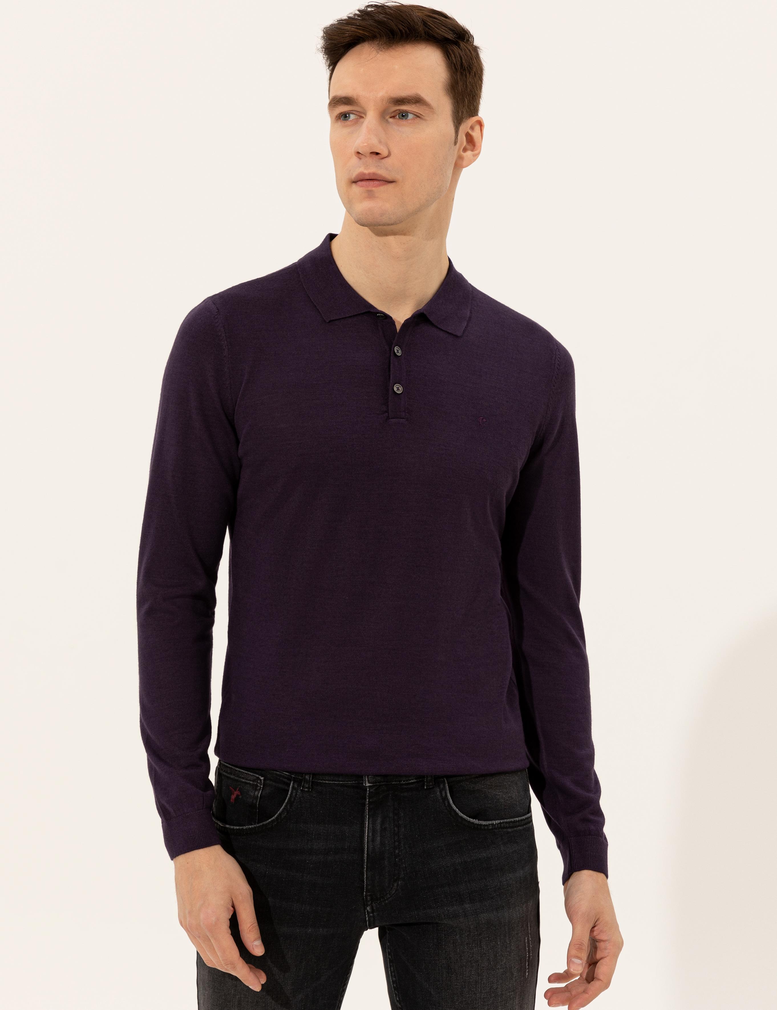 Mor Slim Fit Polo Yaka Basic Triko Kazak - 50237054057