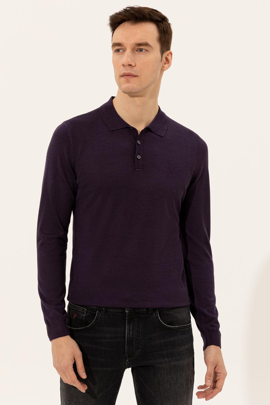 Mor Slim Fit Polo Yaka Basic Triko Kazak - 50237054057