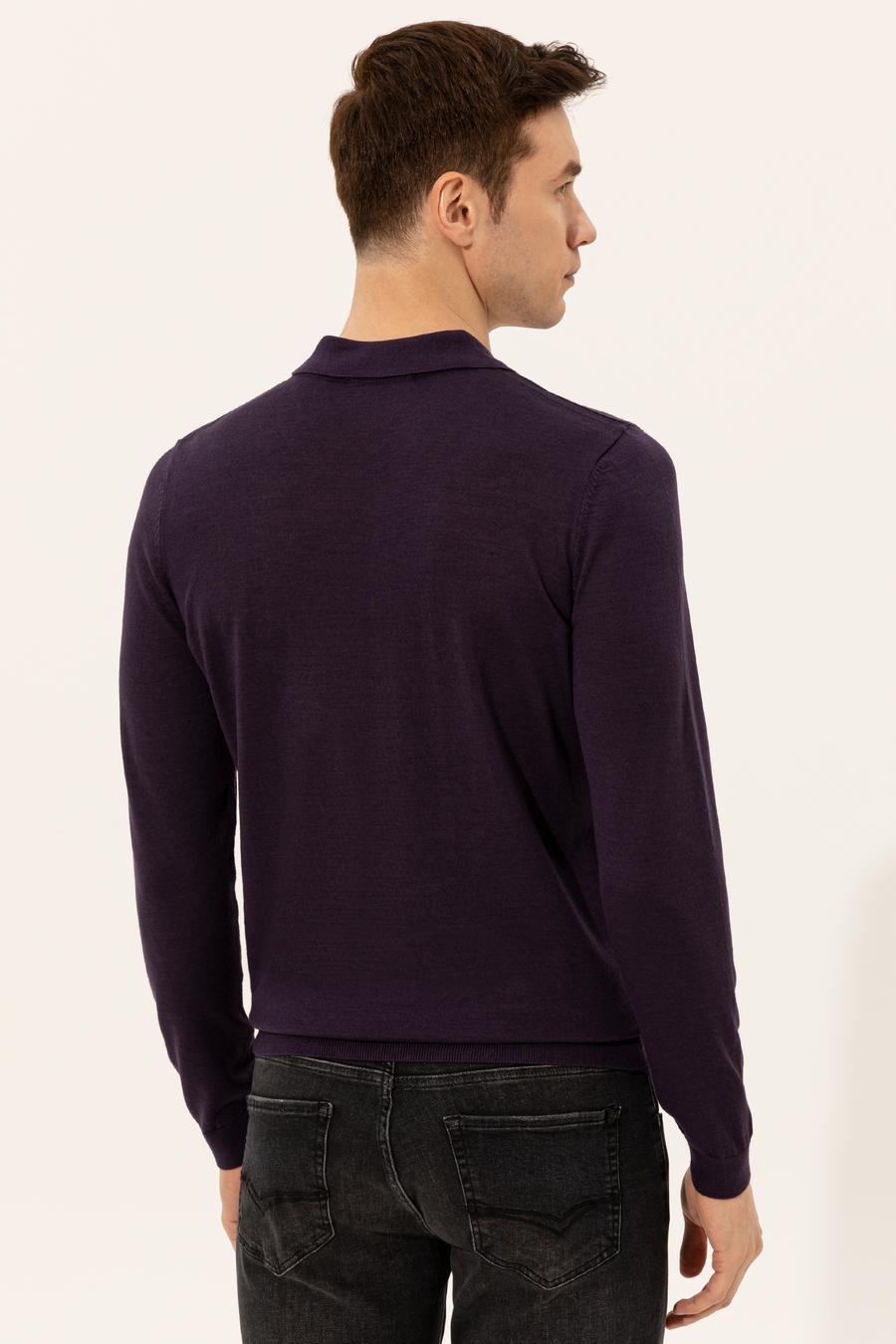 Mor Slim Fit Polo Yaka Basic Triko Kazak - 50237054057