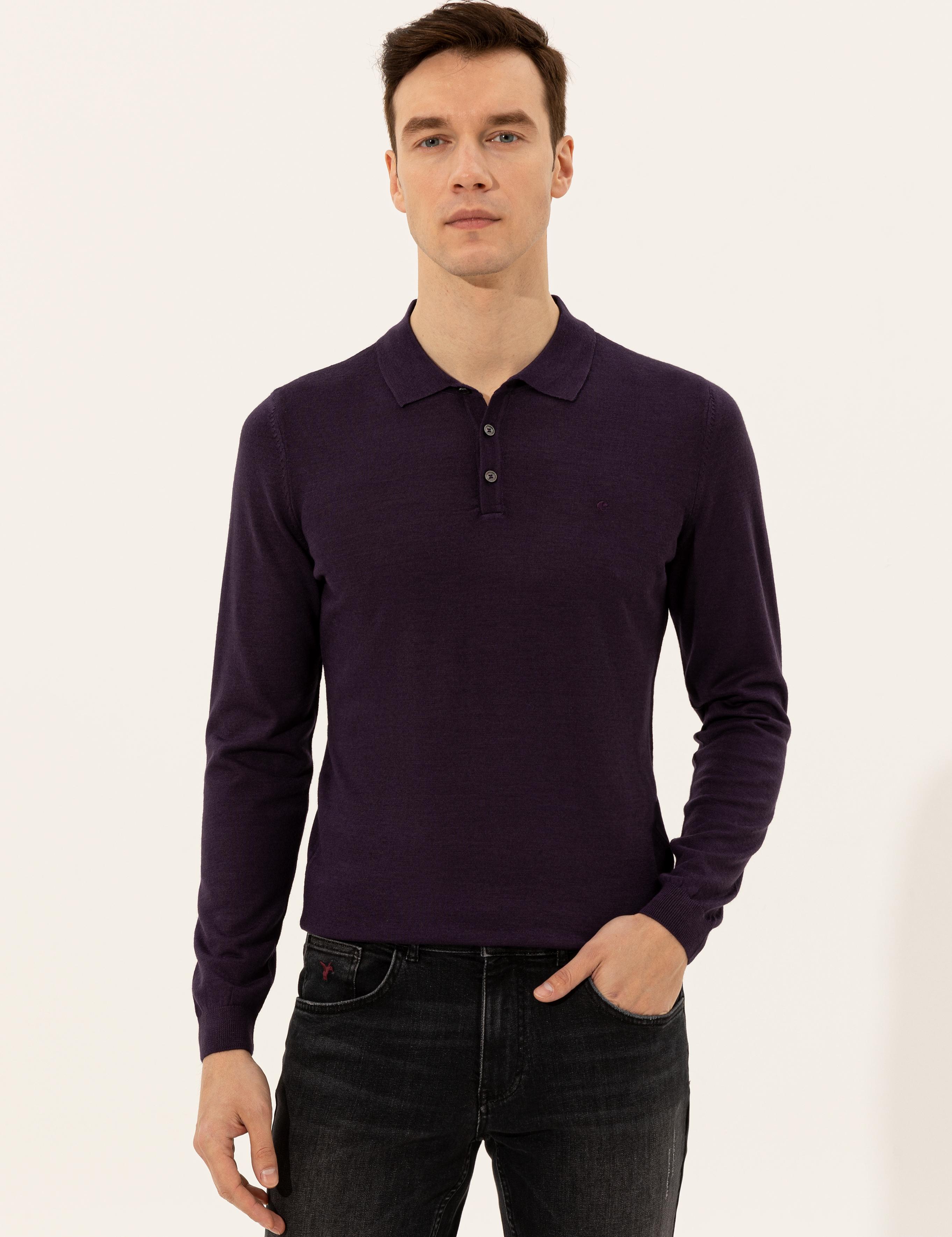 Mor Slim Fit Polo Yaka Basic Triko Kazak - 50237054057