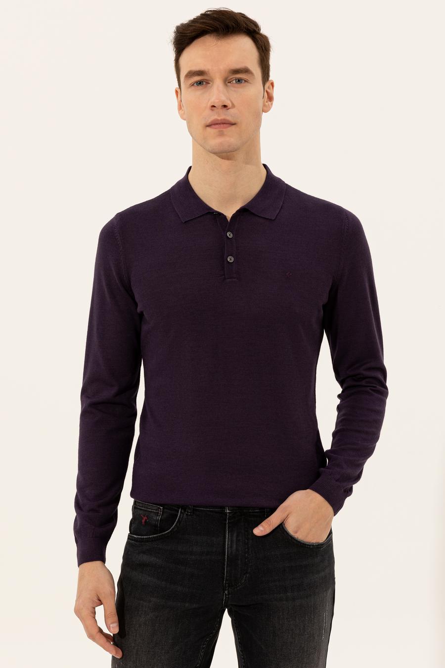 Mor Slim Fit Polo Yaka Basic Triko Kazak - 50237054057
