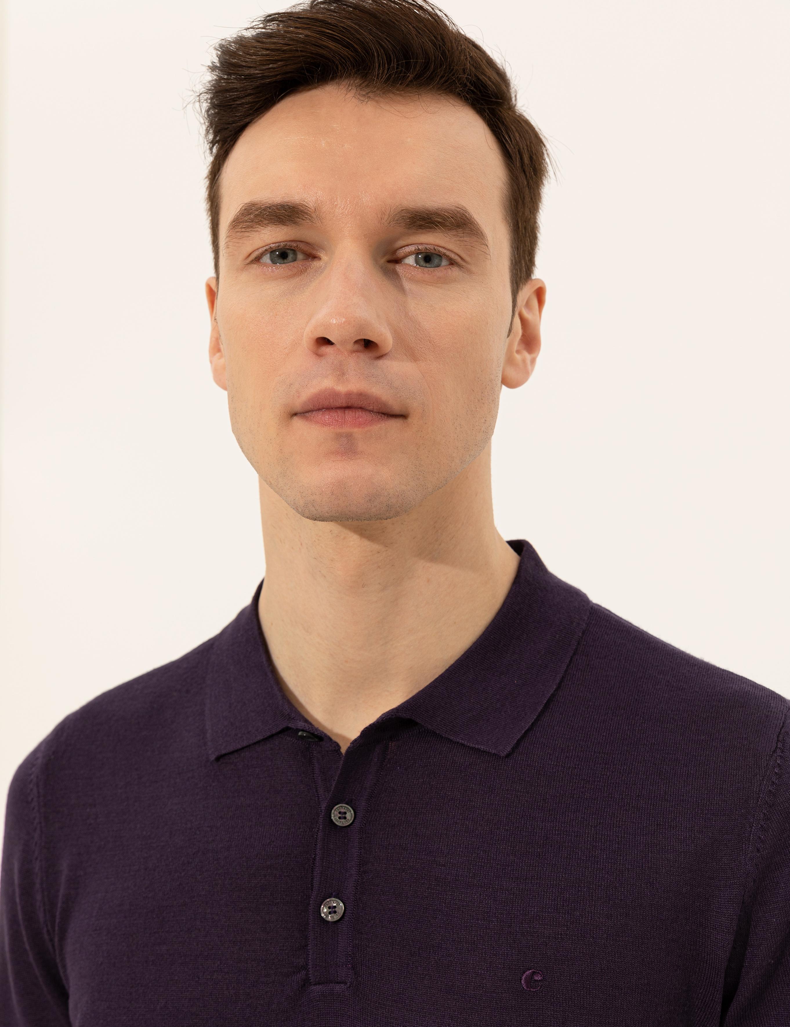 Mor Slim Fit Polo Yaka Basic Triko Kazak - 50237054057