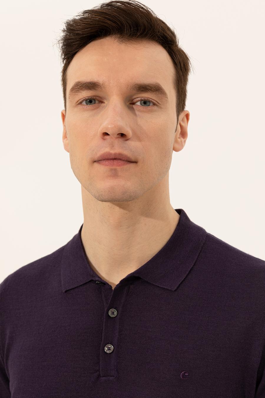 Mor Slim Fit Polo Yaka Basic Triko Kazak - 50237054057