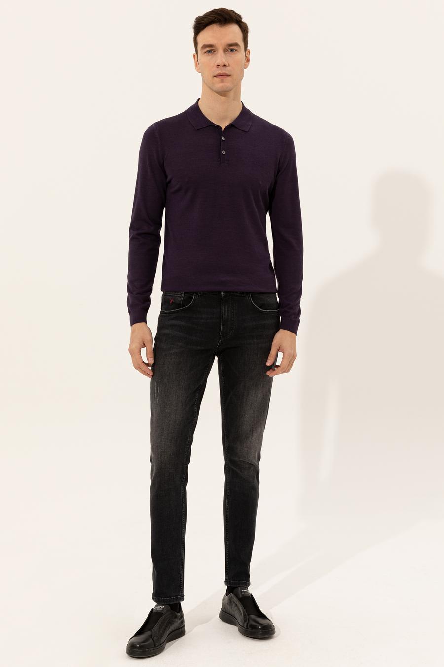Mor Slim Fit Polo Yaka Basic Triko Kazak - 50237054057