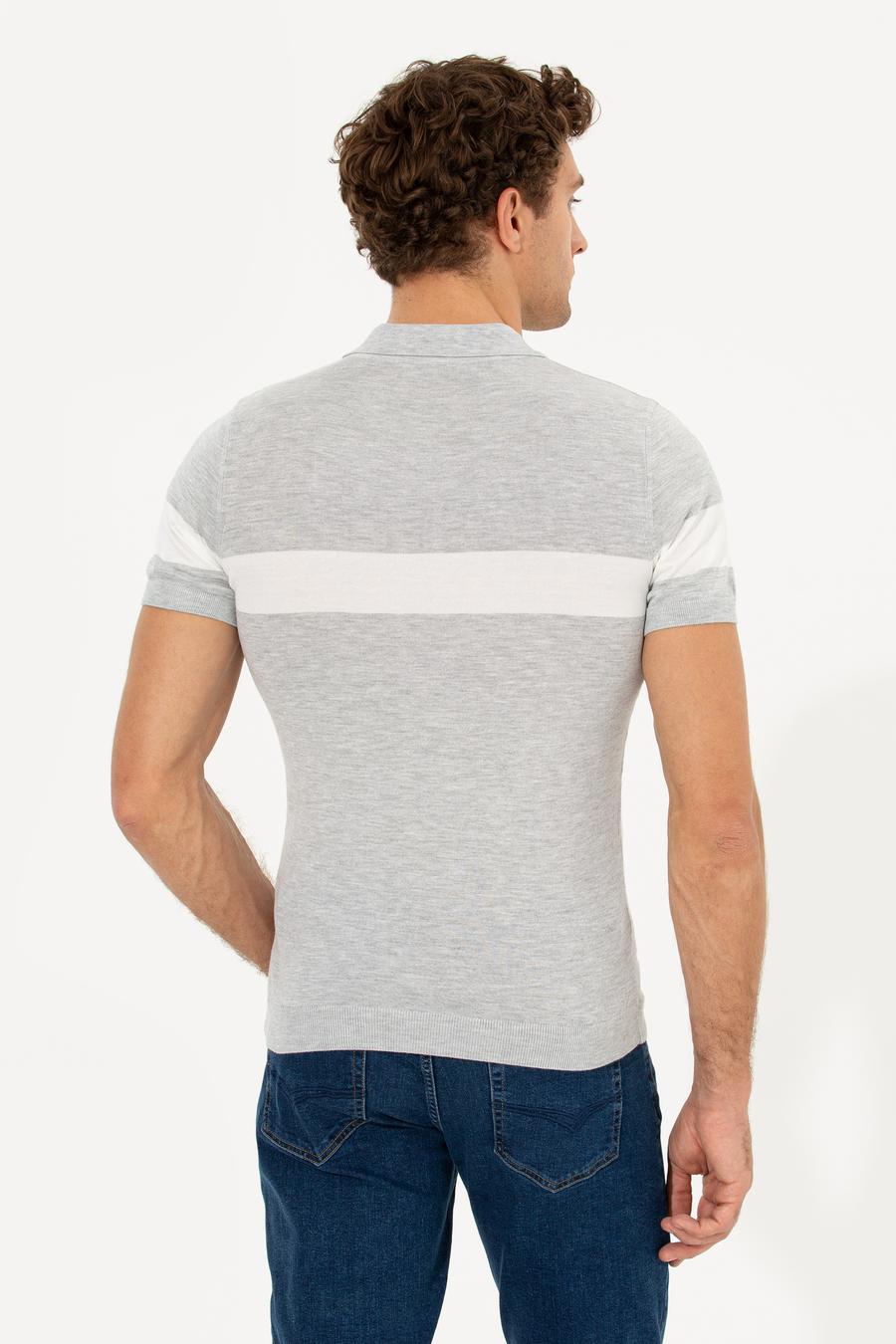 Açık Gri Slim Fit Polo Yaka Triko T-Shirt - 50247015027
