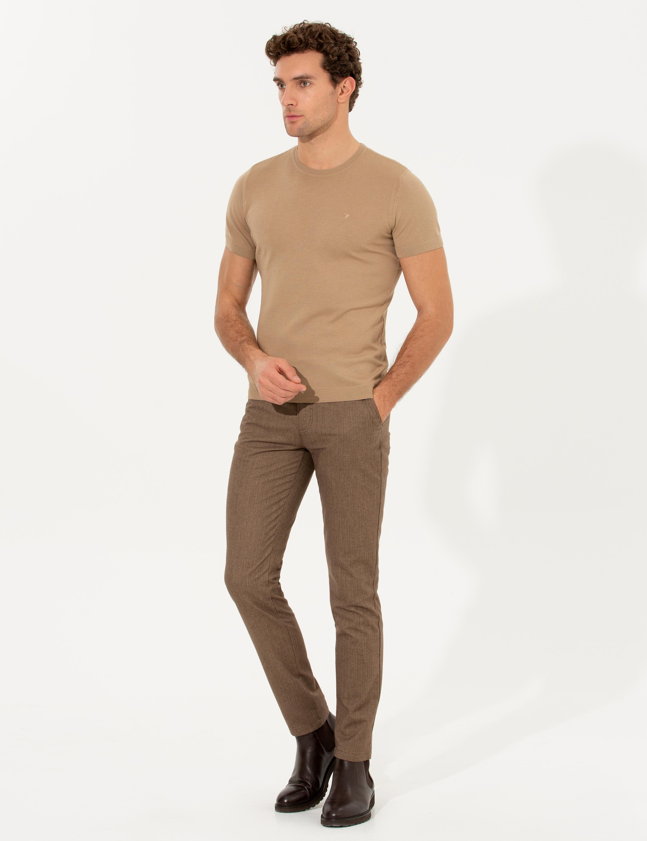 Bej Slim Fit Bisiklet Yaka Triko T-shirt - 50249549009