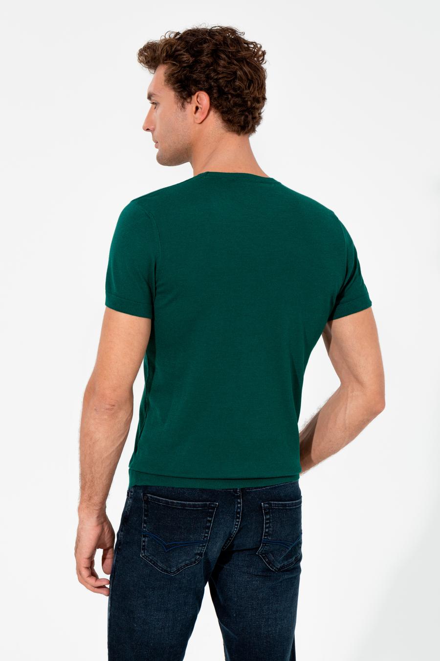 Koyu Yeşil Slim Fit Bisiklet Yaka Triko T-shirt - 50249549162