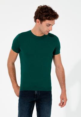 Koyu Yeşil Slim Fit Bisiklet Yaka Triko T-shirt