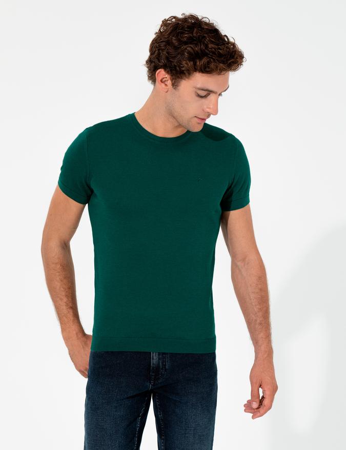 Koyu Yeşil Slim Fit Bisiklet Yaka Triko T-shirt