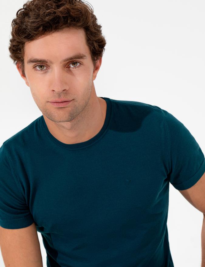 Petrol Slim Fit Bisiklet Yaka Triko T-shirt