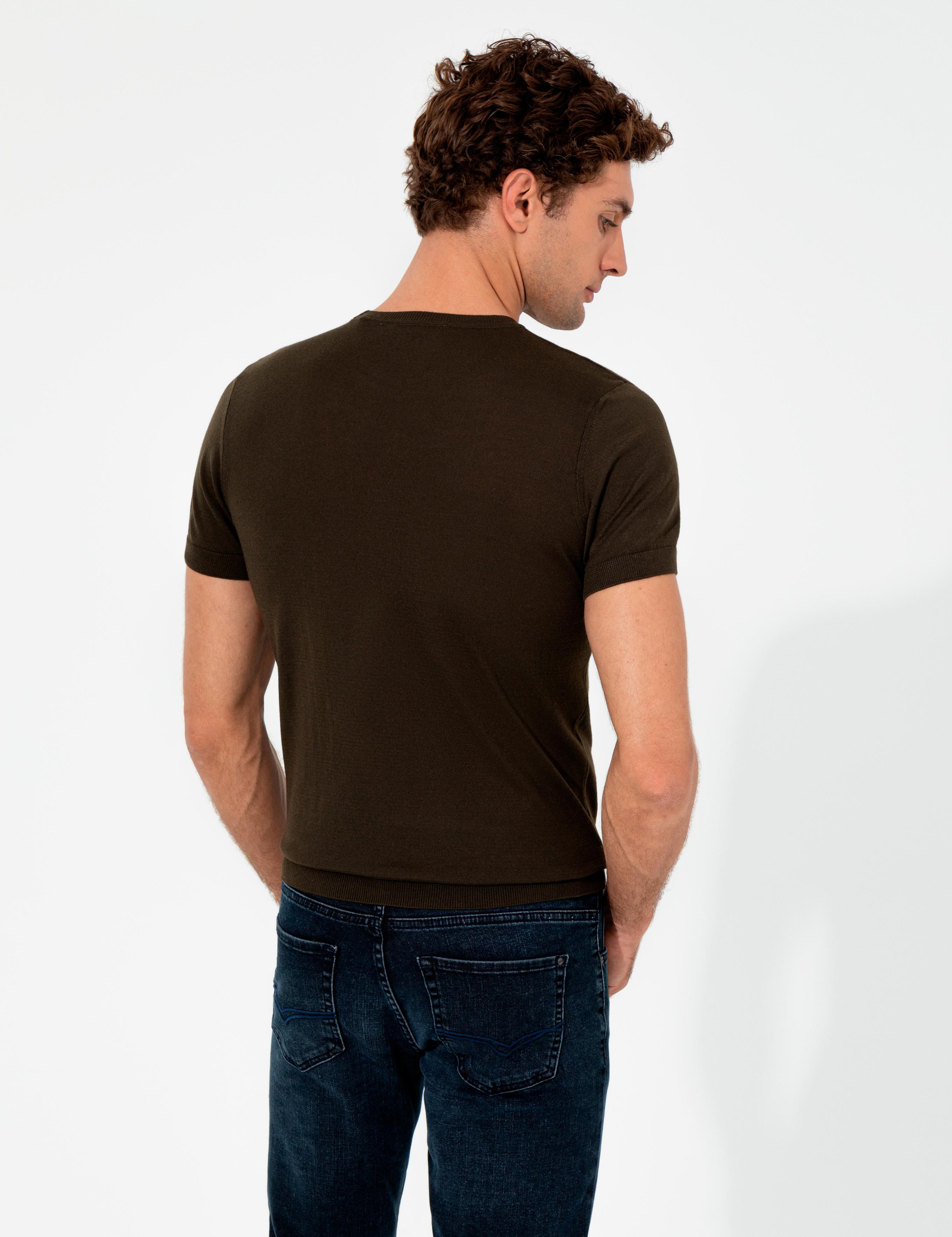 Koyu Haki Slim Fit Bisiklet Yaka Triko T-shirt - 50249549181