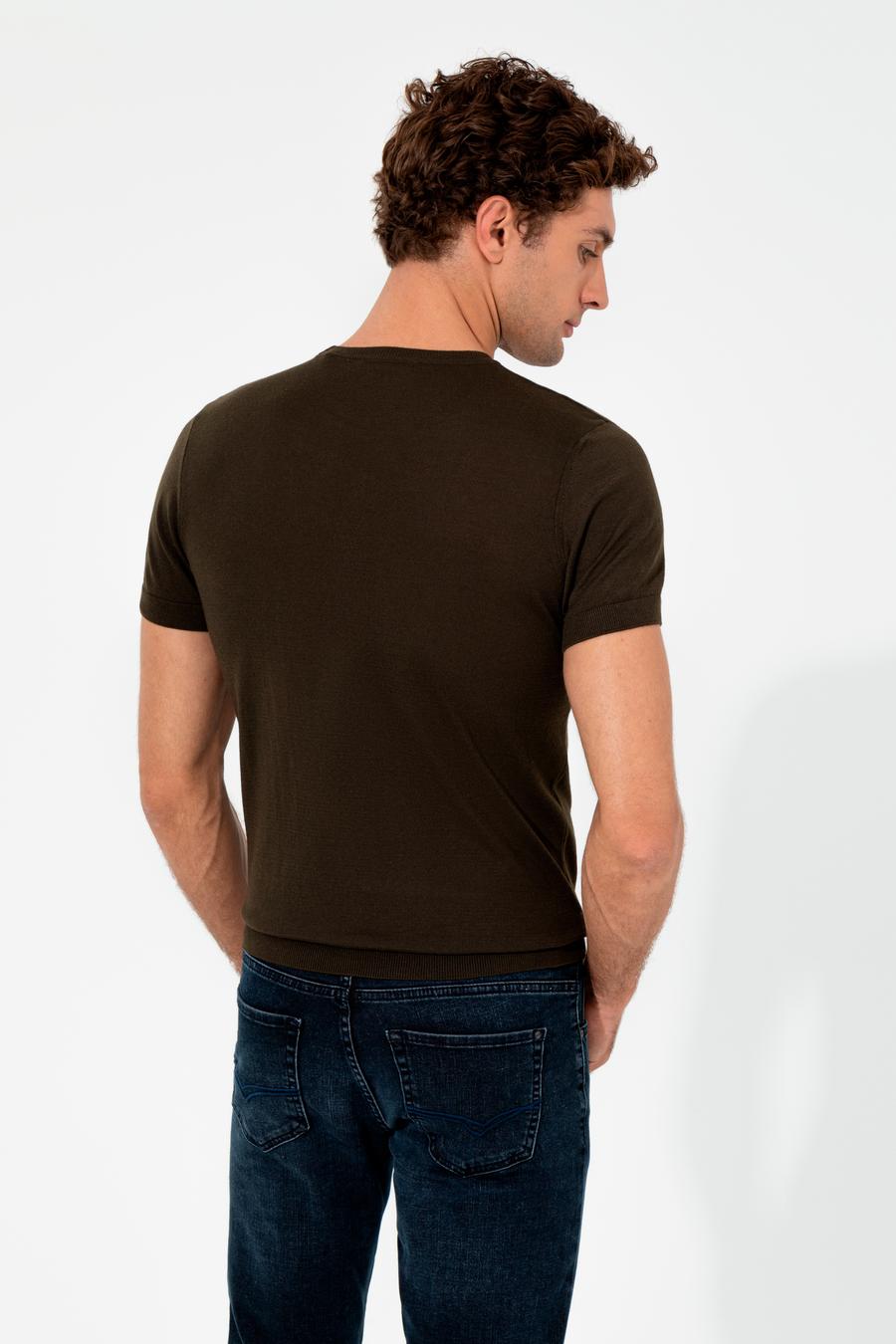 Koyu Haki Slim Fit Bisiklet Yaka Triko T-shirt - 50249549181