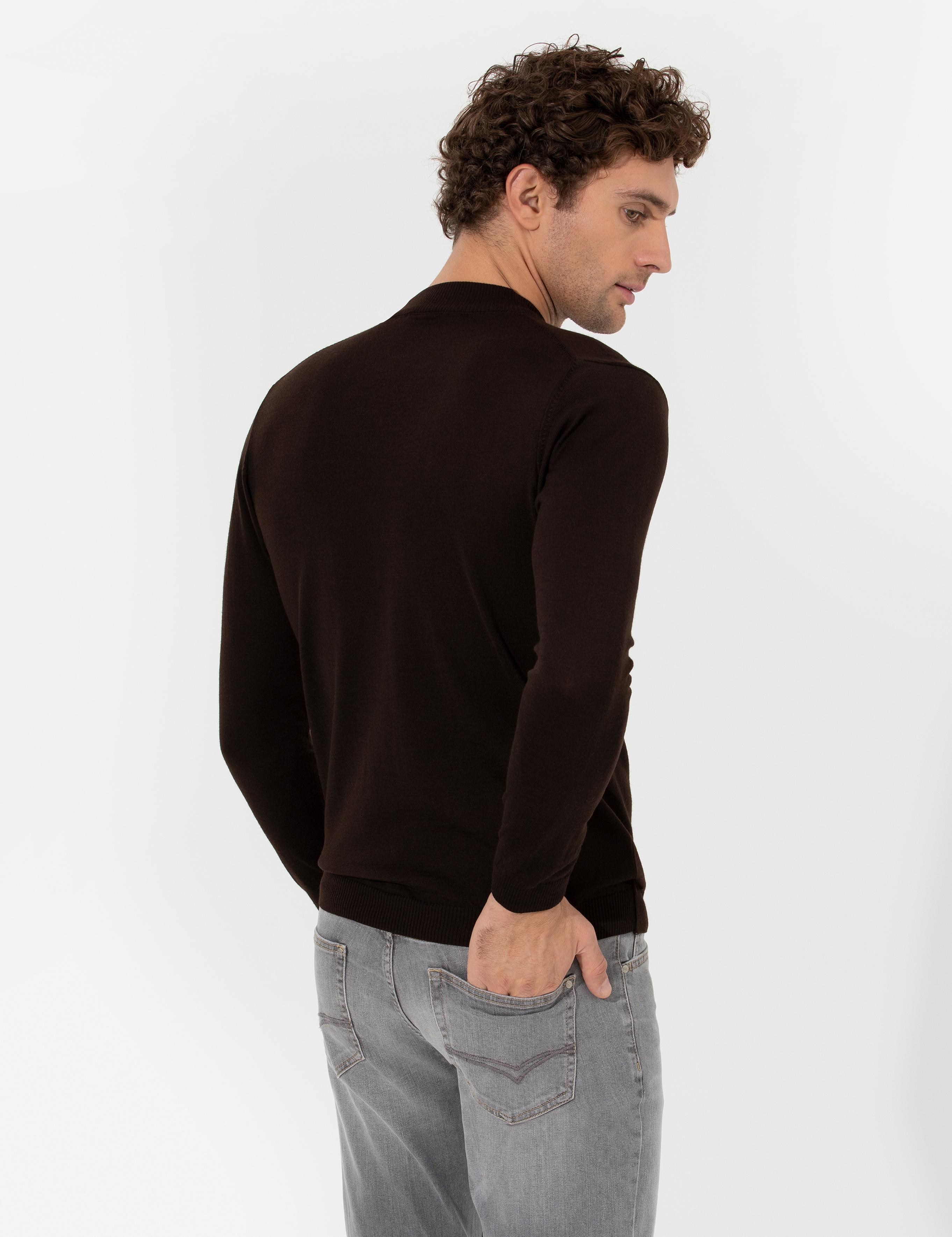 Kahverengi Slim Fit Bisiklet Yaka Basic Triko Kazak - 50257712123