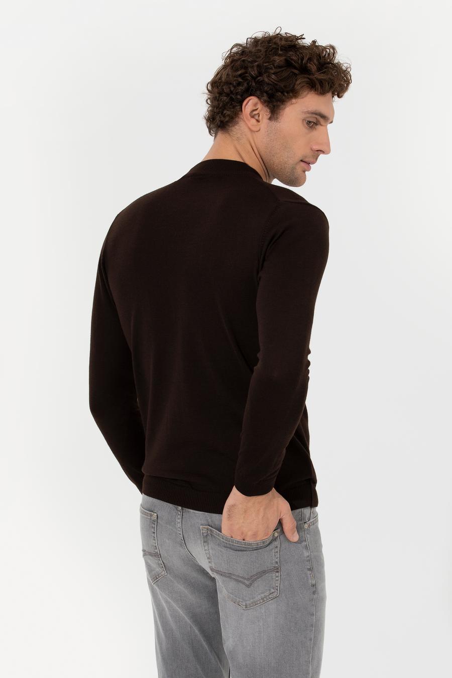 Kahverengi Slim Fit Bisiklet Yaka Basic Triko Kazak - 50257712123