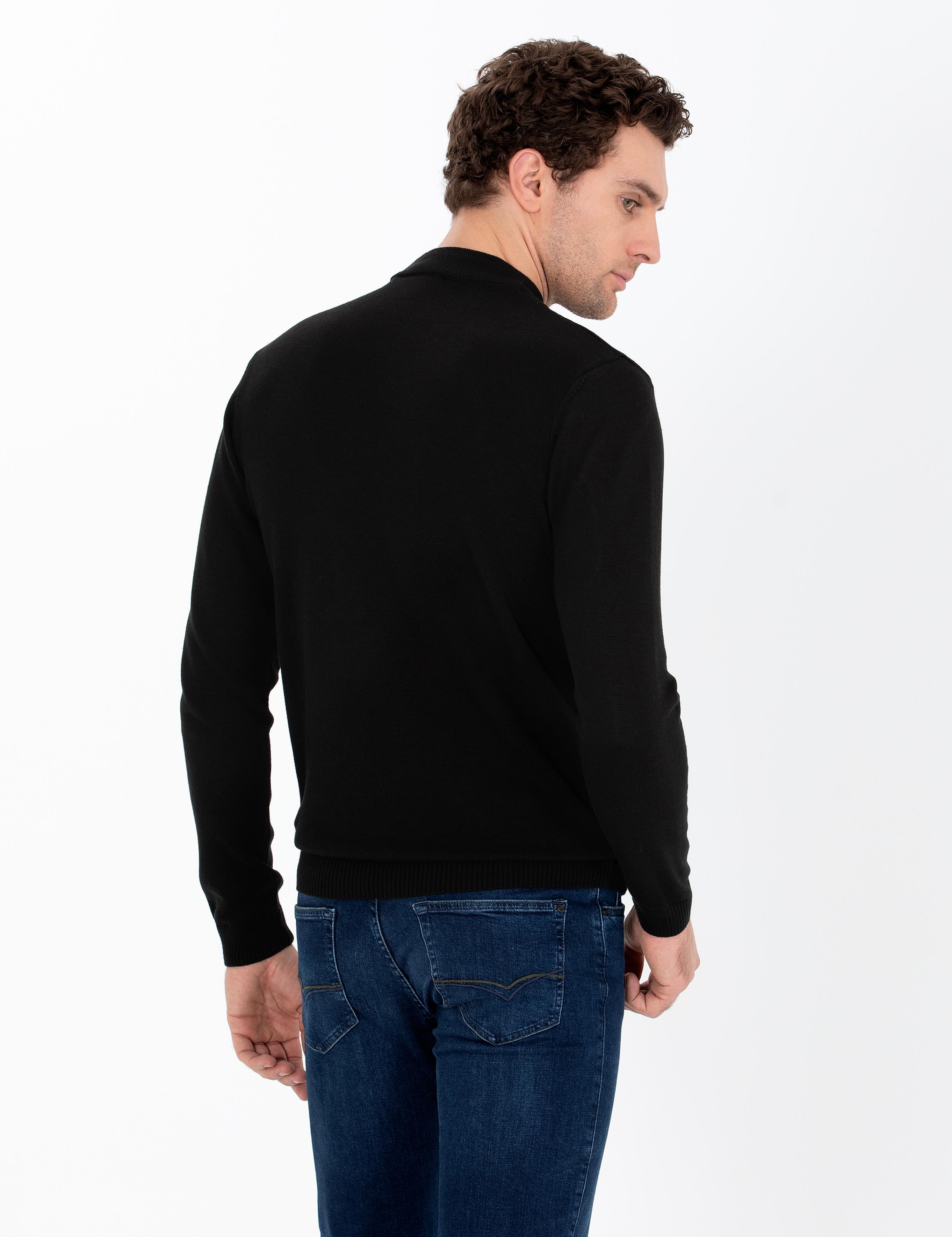 Siyah Regular Fit Çeyrek Balıkçı Yaka Basic Triko Kazak - 50260846009