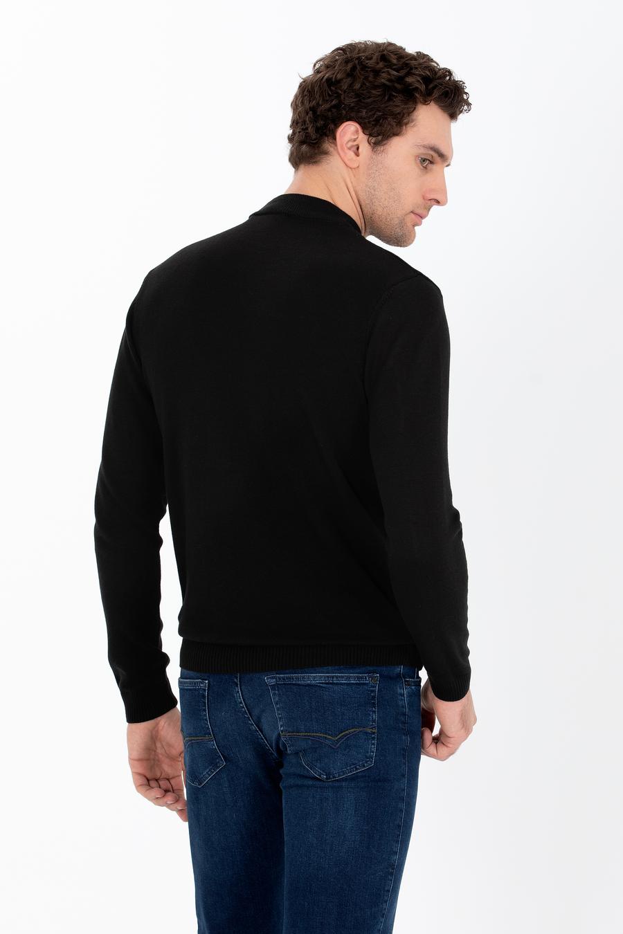Siyah Regular Fit Çeyrek Balıkçı Yaka Basic Triko Kazak - 50260846009